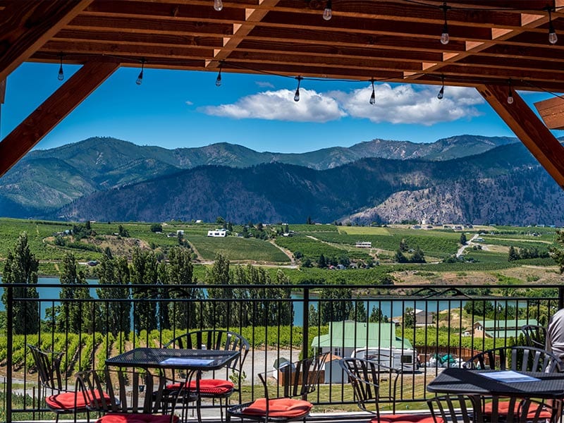 outdoor patio overlooking a winery