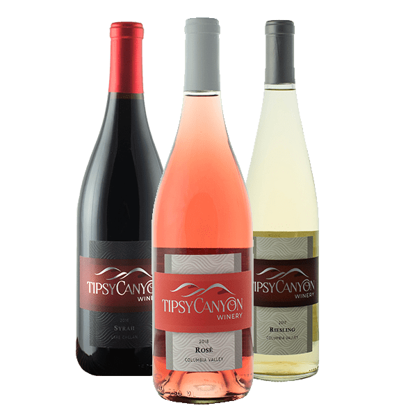three bottles of Tipsy Canyon Winery Wine