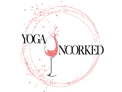 Yoga Uncorked flyer with illustration of wine glass
